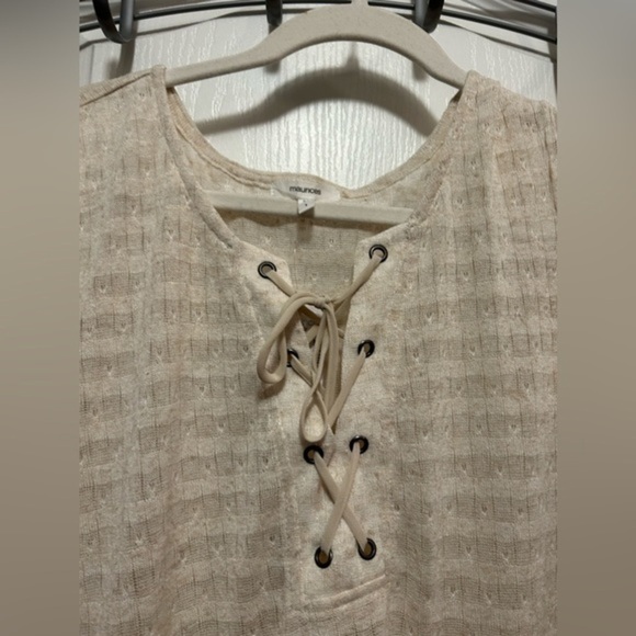 NWT Maurice’s pointelle high low‎ lace up duster top size 1X cream boho - Picture 15 of 16
